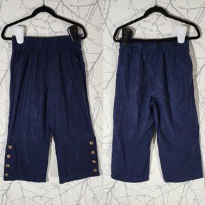 Land 'n Sea Navy Linen Blend High Rise Button Cuff Capri Pants